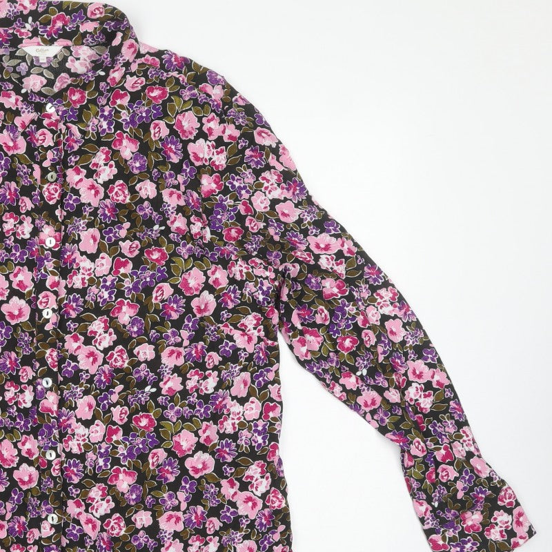 Cotton Traders Women Multicoloured UK 18 Floral Viscose Button-Up Shirt