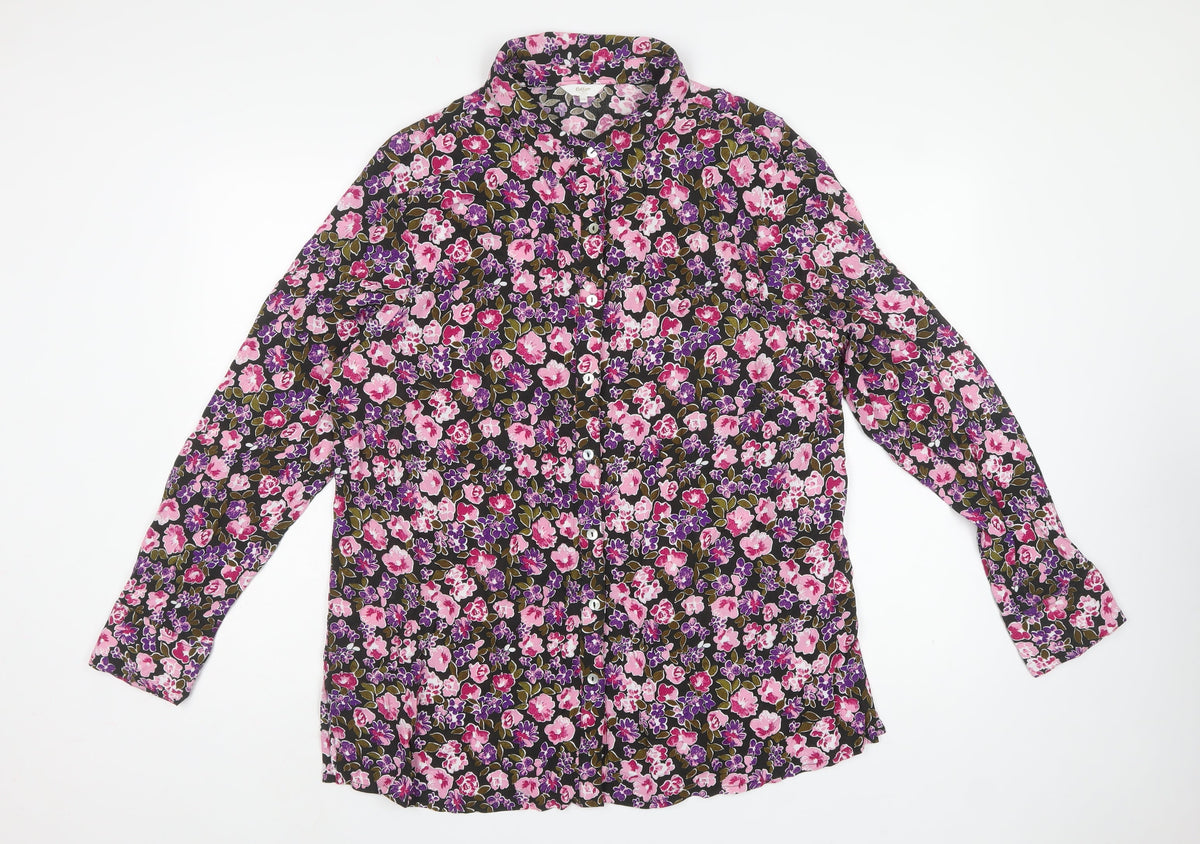 Cotton Traders Women Multicoloured UK 18 Floral Viscose Button-Up Shirt