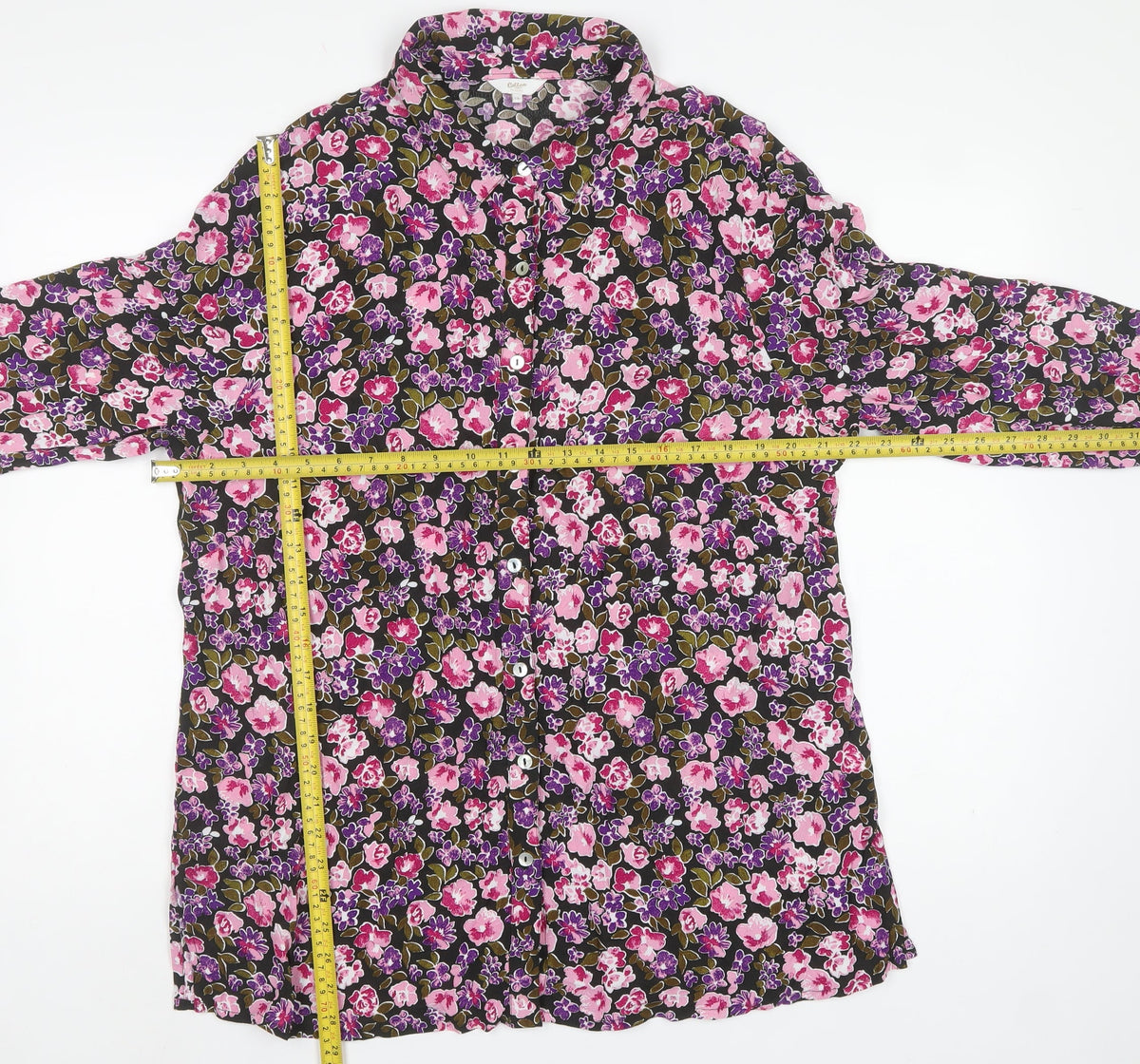 Cotton Traders Women Multicoloured UK 18 Floral Viscose Button-Up Shirt