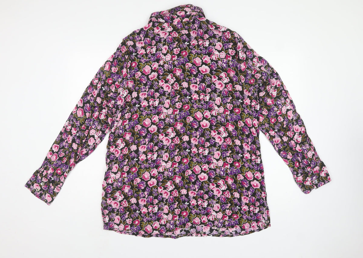Cotton Traders Women Multicoloured UK 18 Floral Viscose Button-Up Shirt