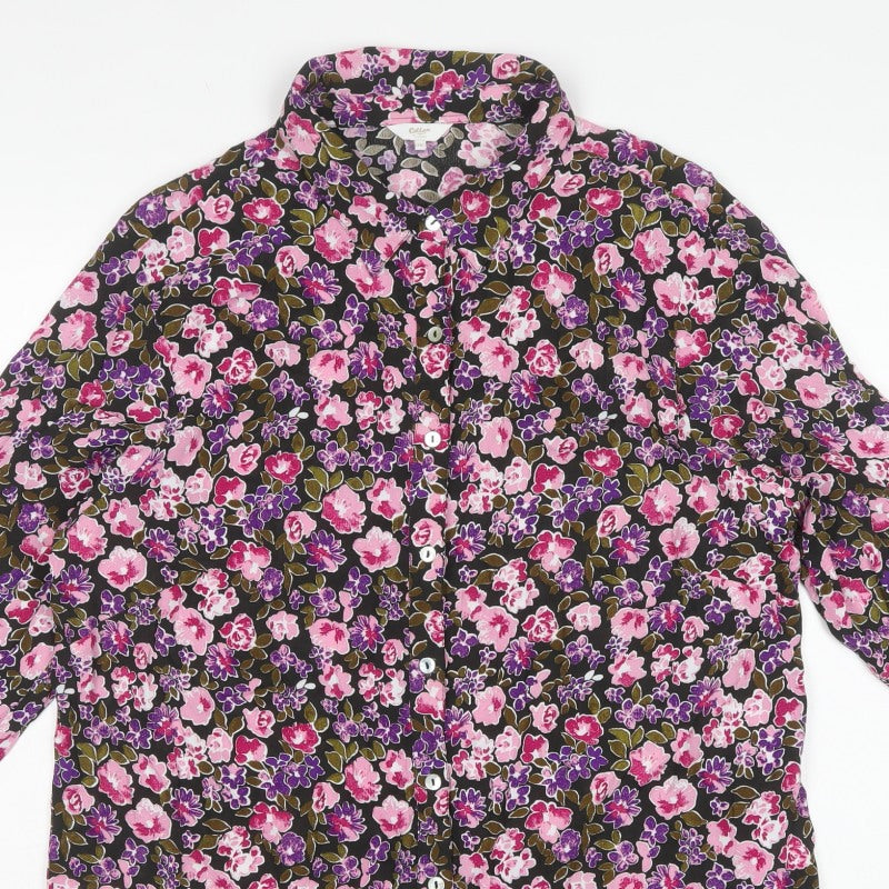 Cotton Traders Women Multicoloured UK 18 Floral Viscose Button-Up Shirt