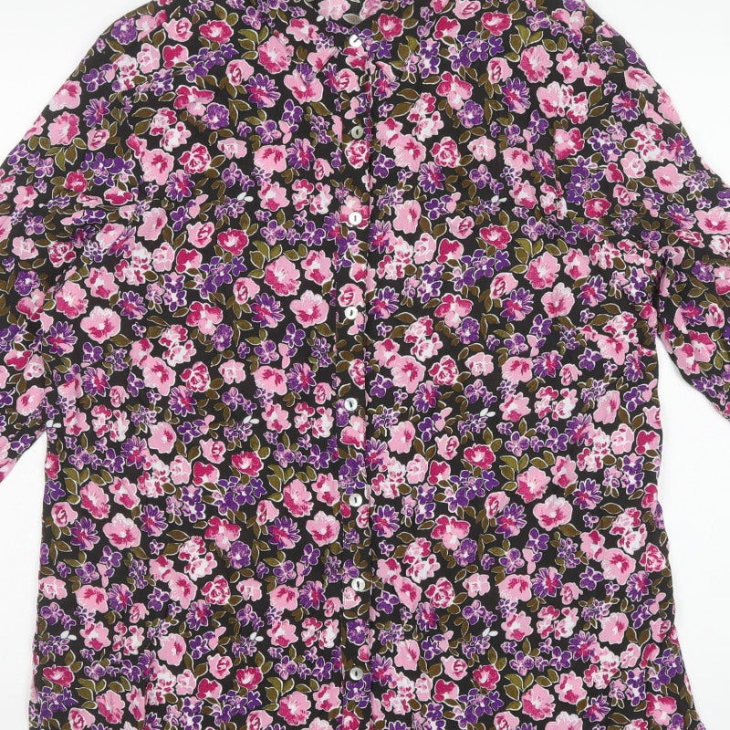 Cotton Traders Women Multicoloured UK 18 Floral Viscose Button-Up Shirt