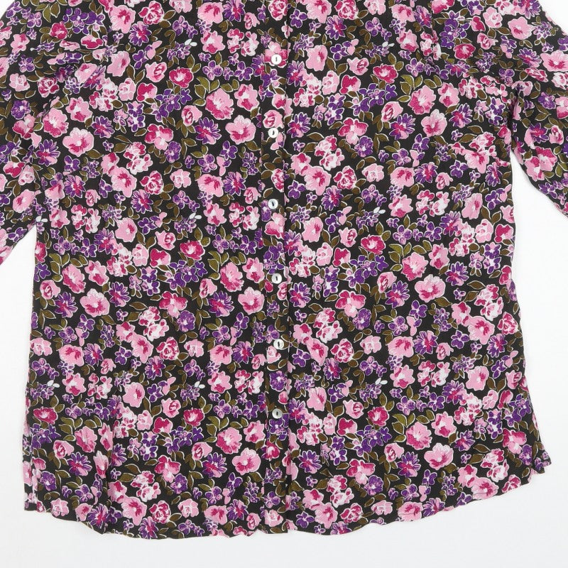 Cotton Traders Women Multicoloured UK 18 Floral Viscose Button-Up Shirt