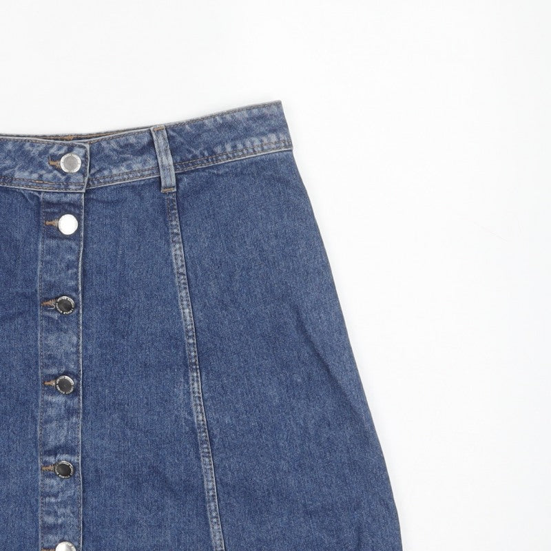 Divided H&M Women’s Blue UK 10 A-Line Denim Button Front Mini Skirt