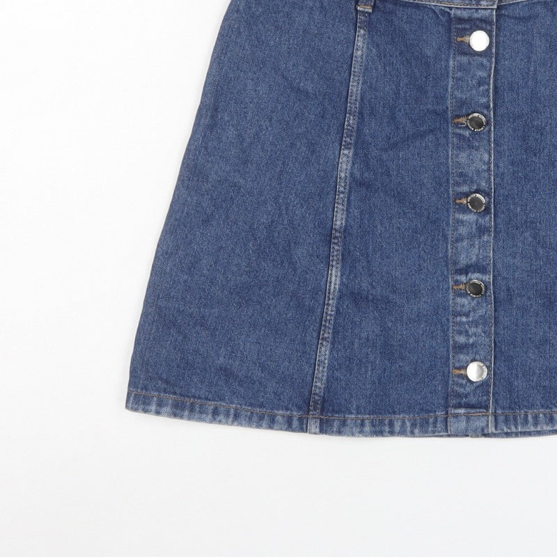 Divided H&M Women’s Blue UK 10 A-Line Denim Button Front Mini Skirt