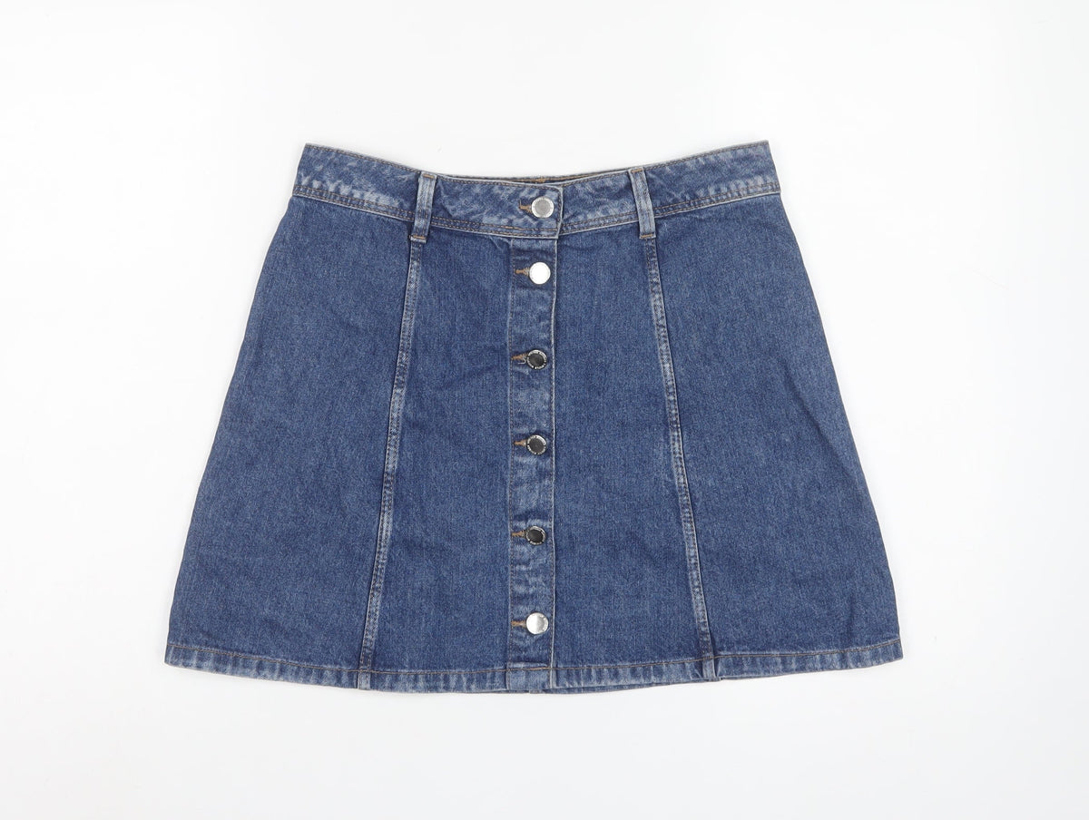 Divided H&M Women’s Blue UK 10 A-Line Denim Button Front Mini Skirt