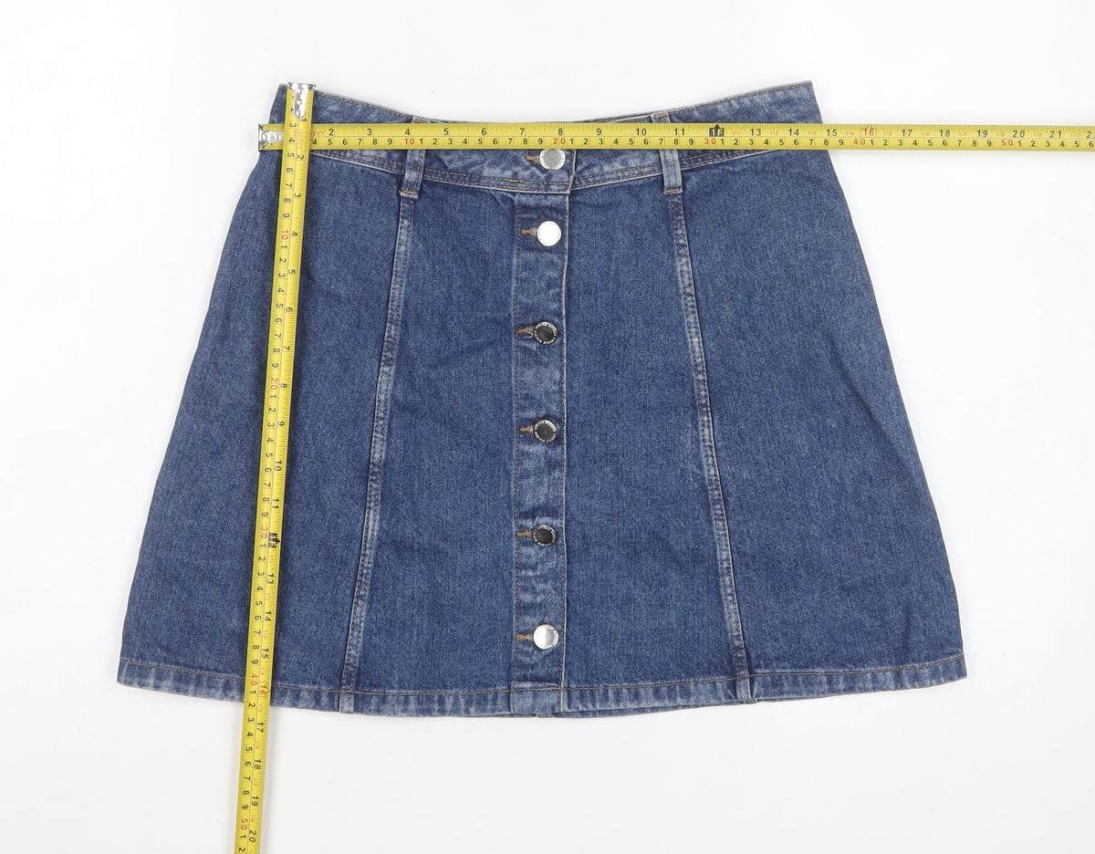 Divided H&M Women’s Blue UK 10 A-Line Denim Button Front Mini Skirt