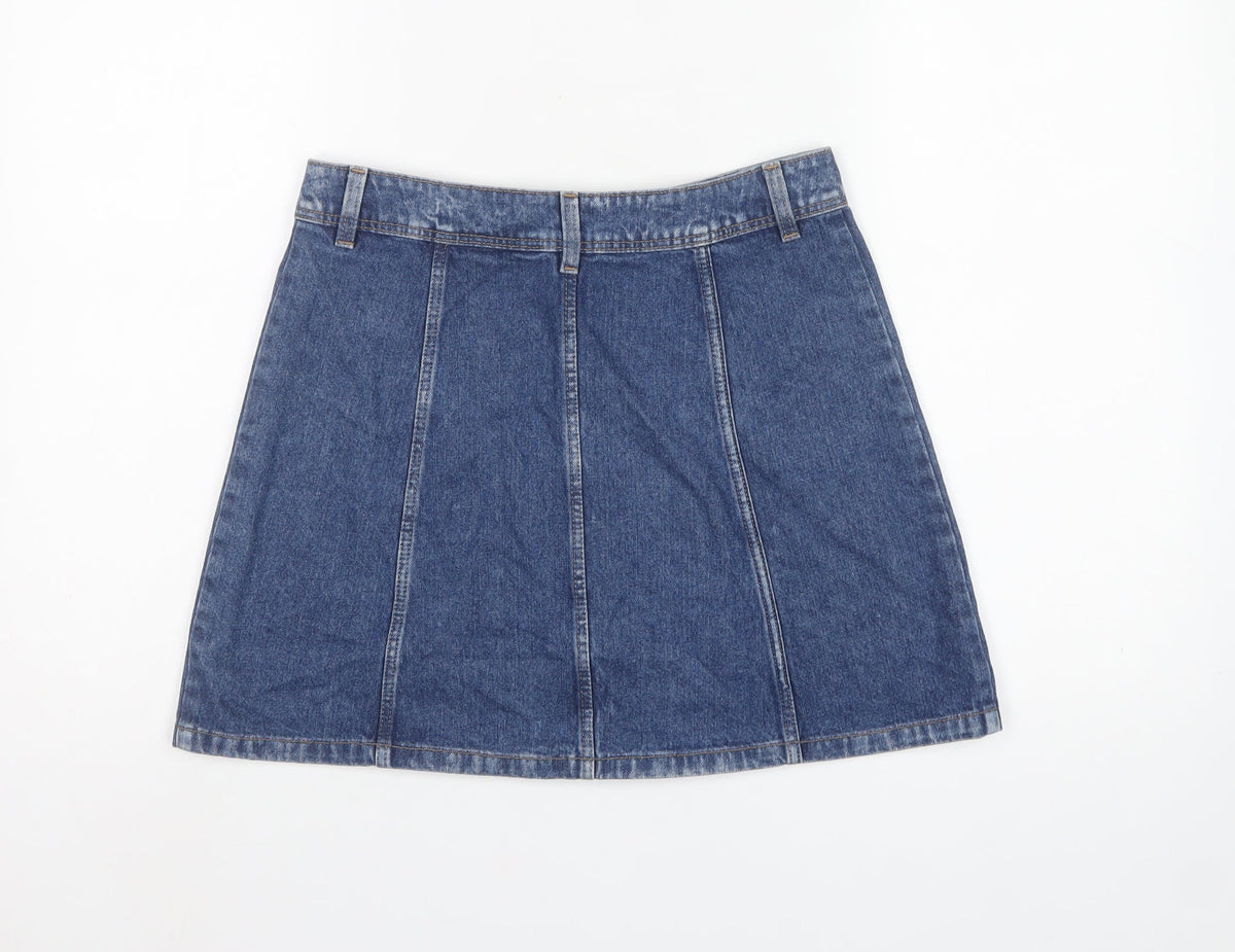 Divided H&M Women’s Blue UK 10 A-Line Denim Button Front Mini Skirt