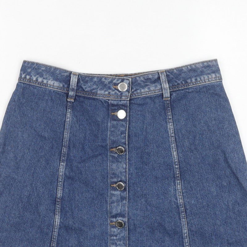 Divided H&M Women’s Blue UK 10 A-Line Denim Button Front Mini Skirt