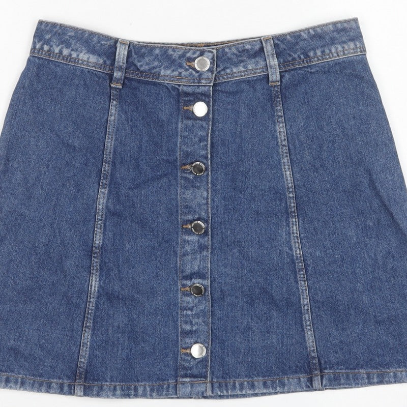 Divided H&M Women’s Blue UK 10 A-Line Denim Button Front Mini Skirt
