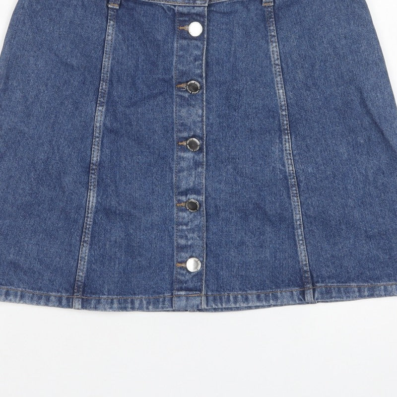 Divided H&M Women’s Blue UK 10 A-Line Denim Button Front Mini Skirt