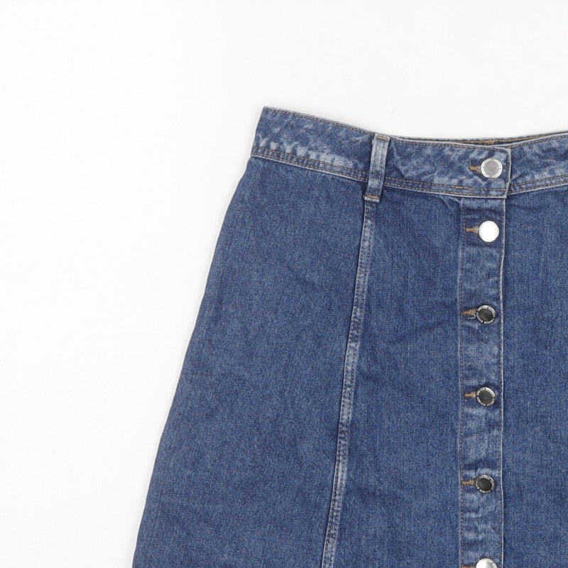 Divided H&M Women’s Blue UK 10 A-Line Denim Button Front Mini Skirt