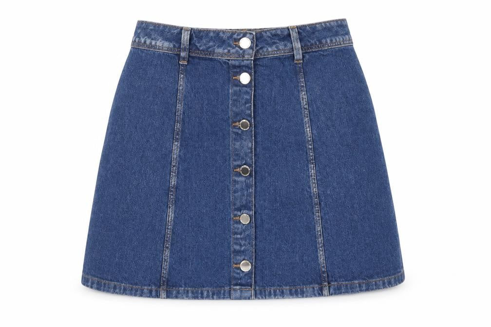 Divided H&M Women’s Blue UK 10 A-Line Denim Button Front Mini Skirt