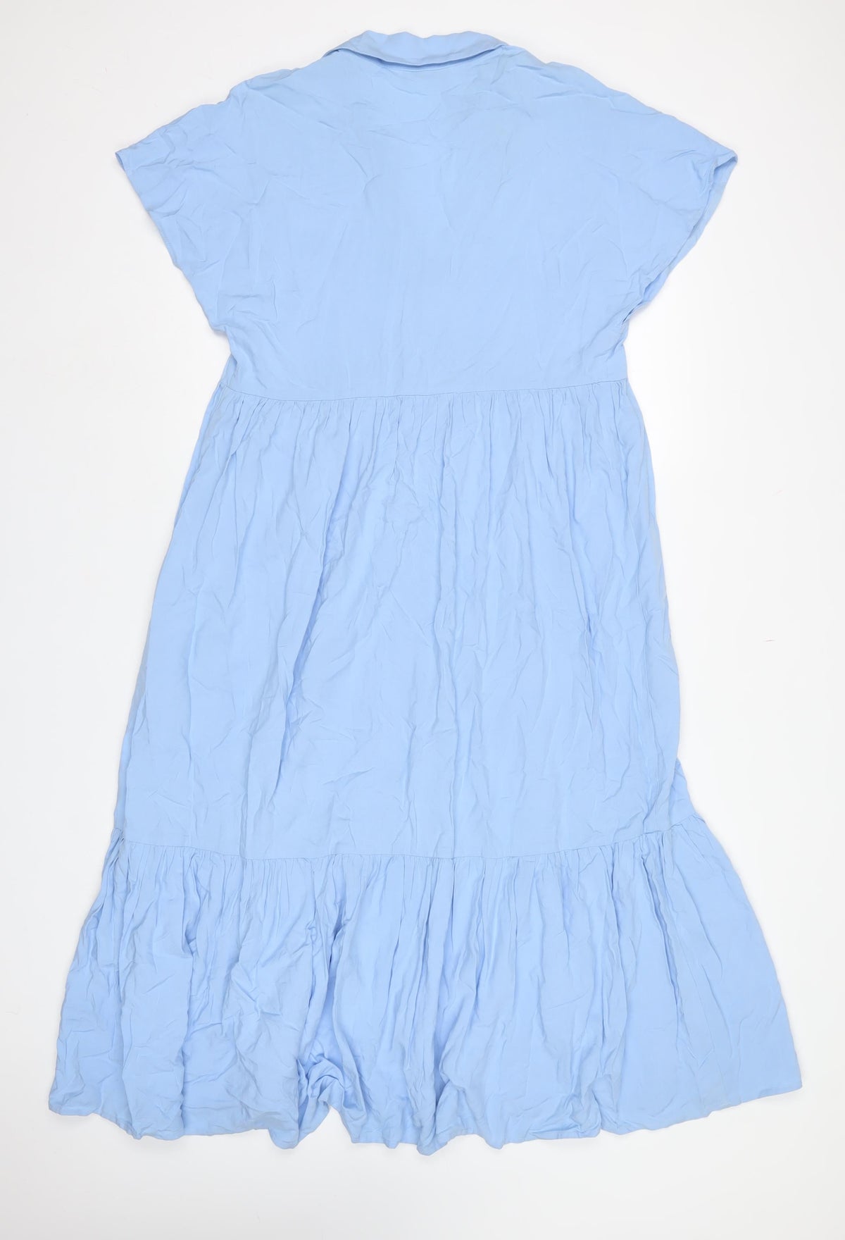 Zara Women Blue UK 12-14 Long Ruffle Button Shirt Dress