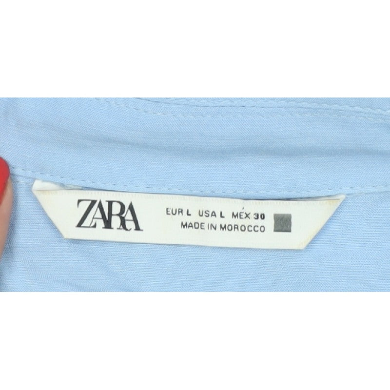 Zara Women Blue UK 12-14 Long Ruffle Button Shirt Dress