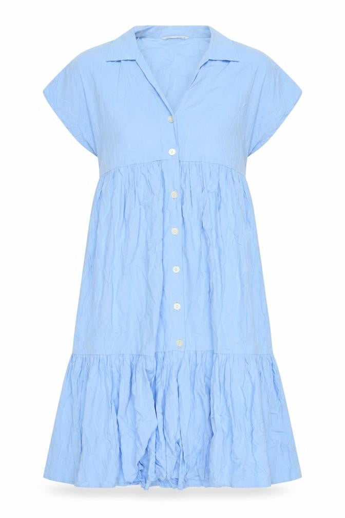 Zara Women Blue UK 12-14 Long Ruffle Button Shirt Dress