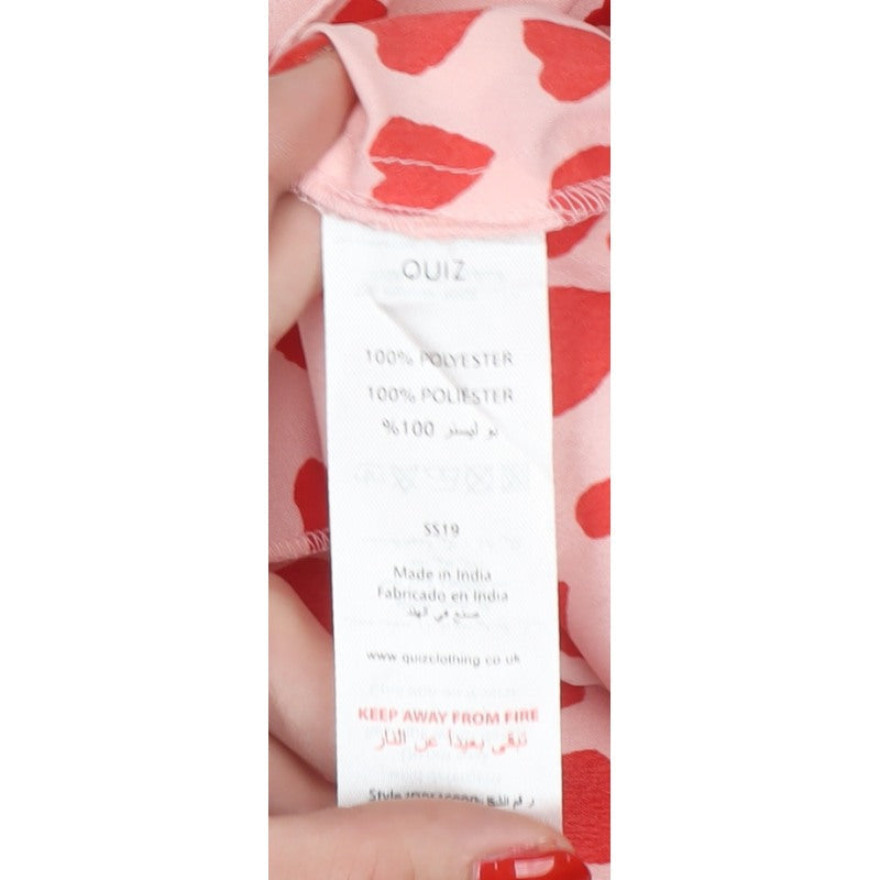 Quiz Women Pink Heart Print UK 10 Fit & Flare Ruffle Wrap Dress