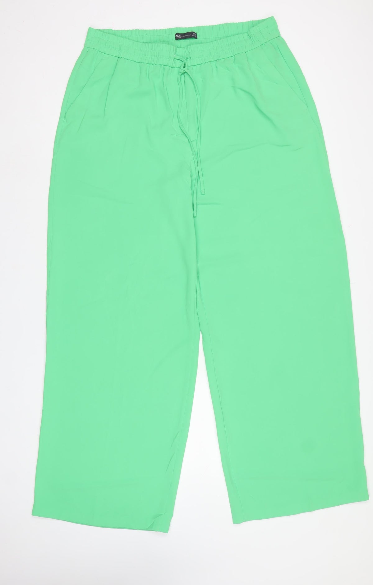 Marks and Spencer Women Green UK 18 Long Wide-Leg Drawstring Trousers