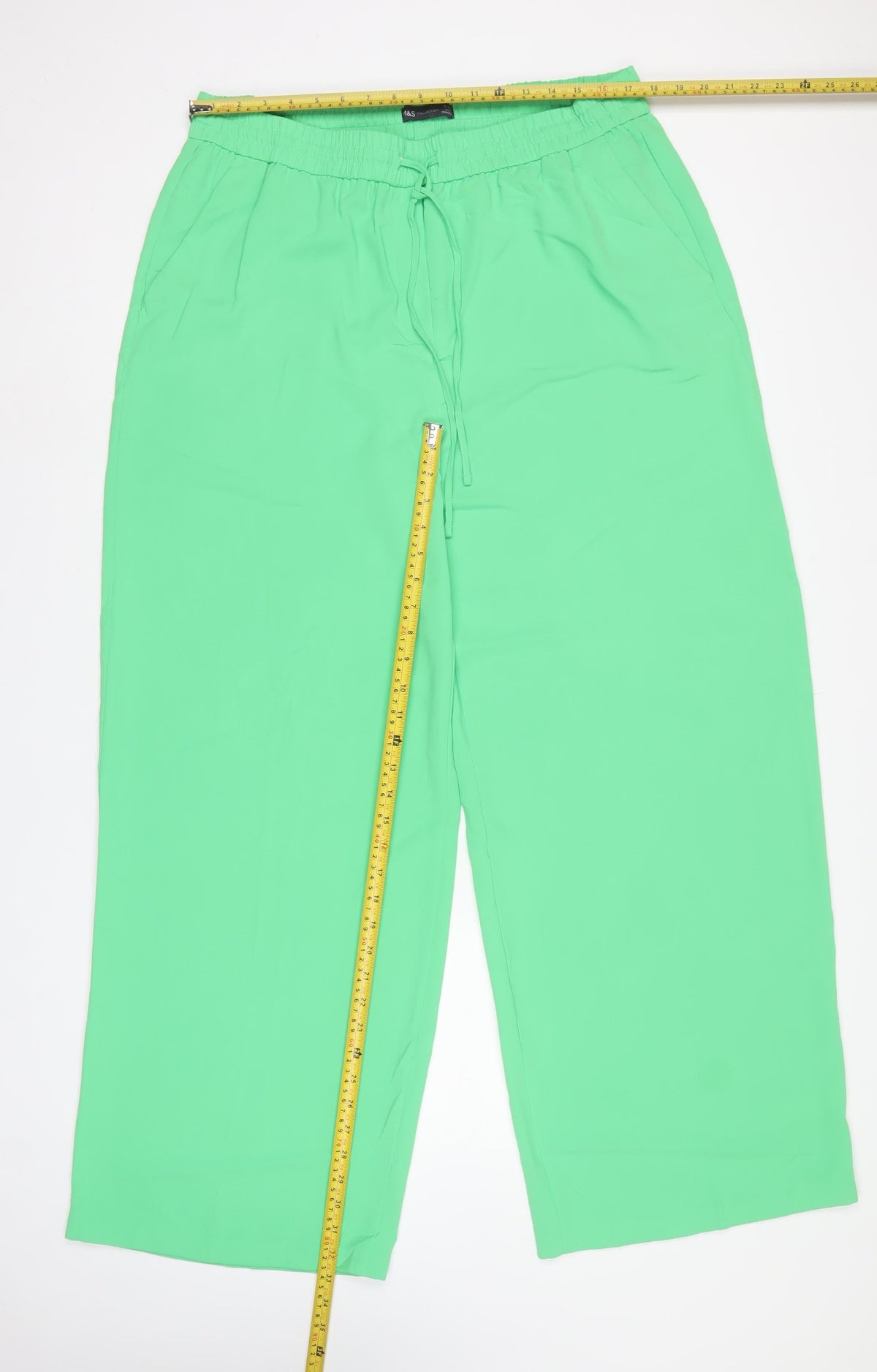 Marks and Spencer Women Green UK 18 Long Wide-Leg Drawstring Trousers
