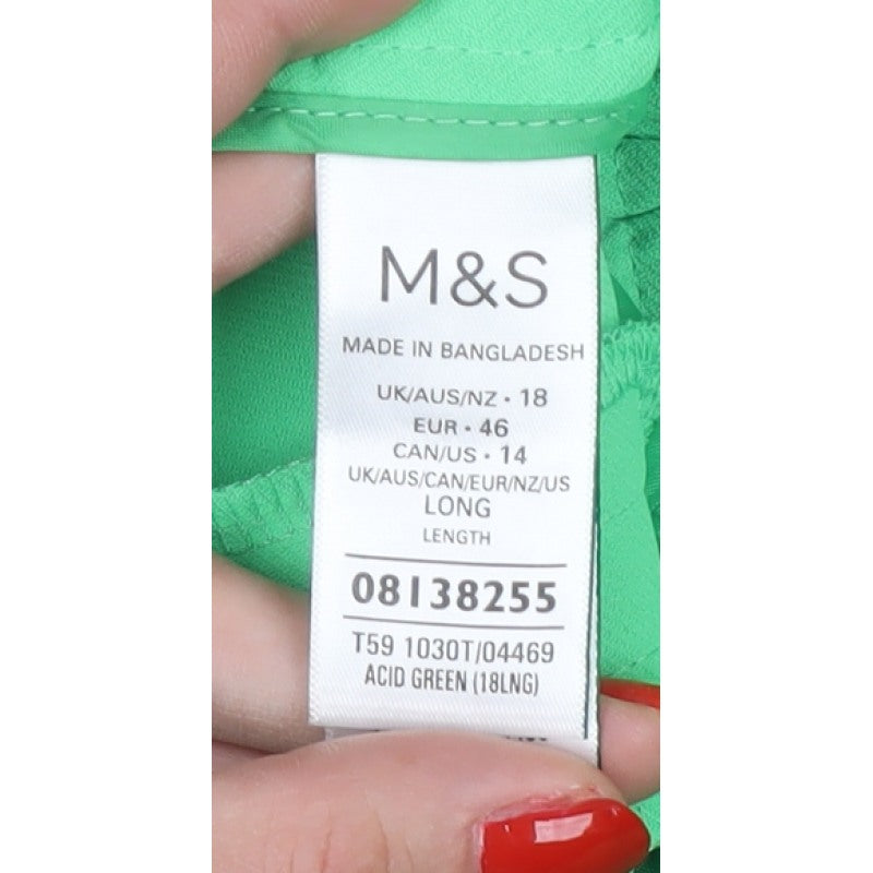 Marks and Spencer Women Green UK 18 Long Wide-Leg Drawstring Trousers