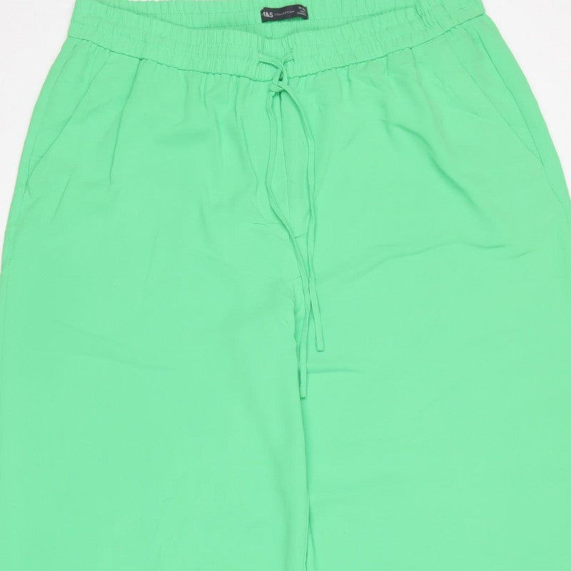 Marks and Spencer Women Green UK 18 Long Wide-Leg Drawstring Trousers