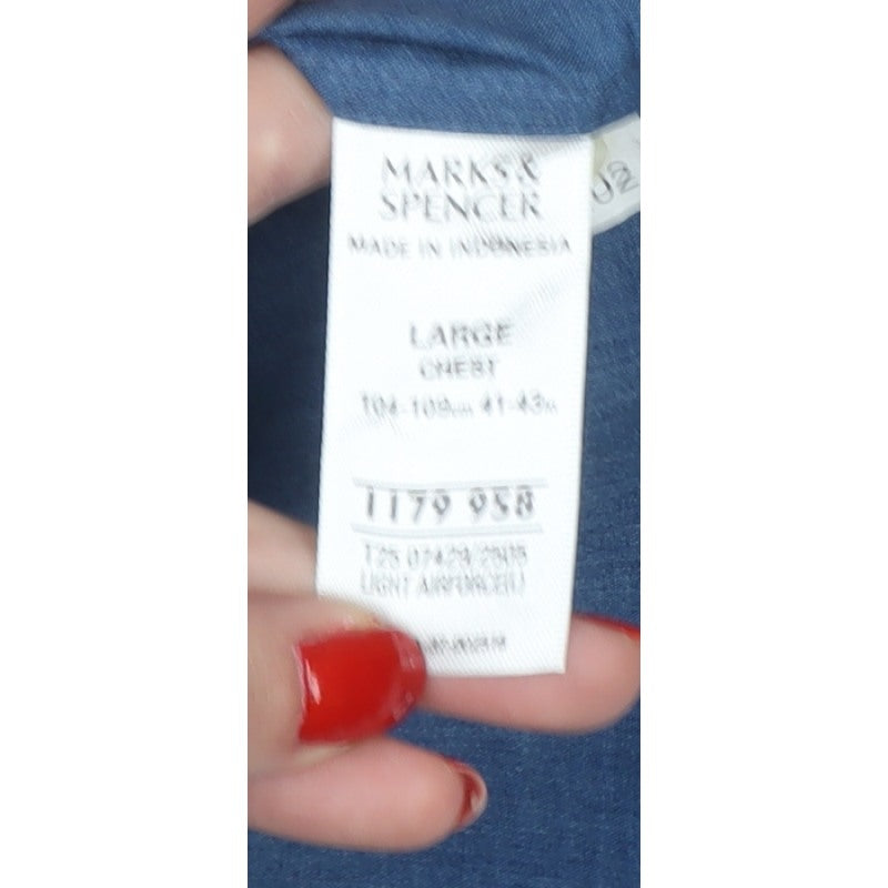 Marks & Spencer Men's Blue L Short Sleeve Button-Up Pocket Shirt