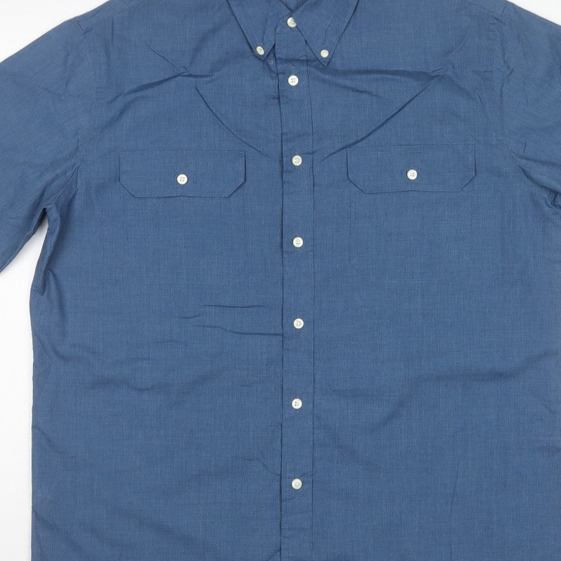 Marks & Spencer Men's Blue L Short Sleeve Button-Up Pocket Shirt