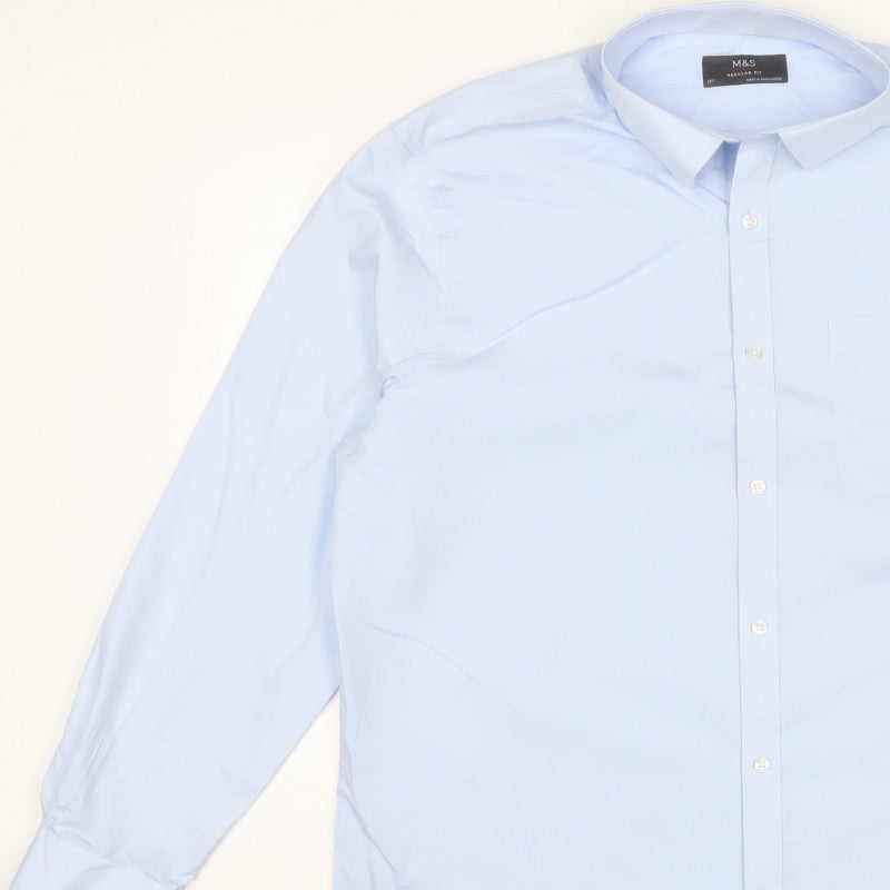 Marks and Spencer Men’s Blue 17 Regular Fit Long Sleeve Dress Shirt