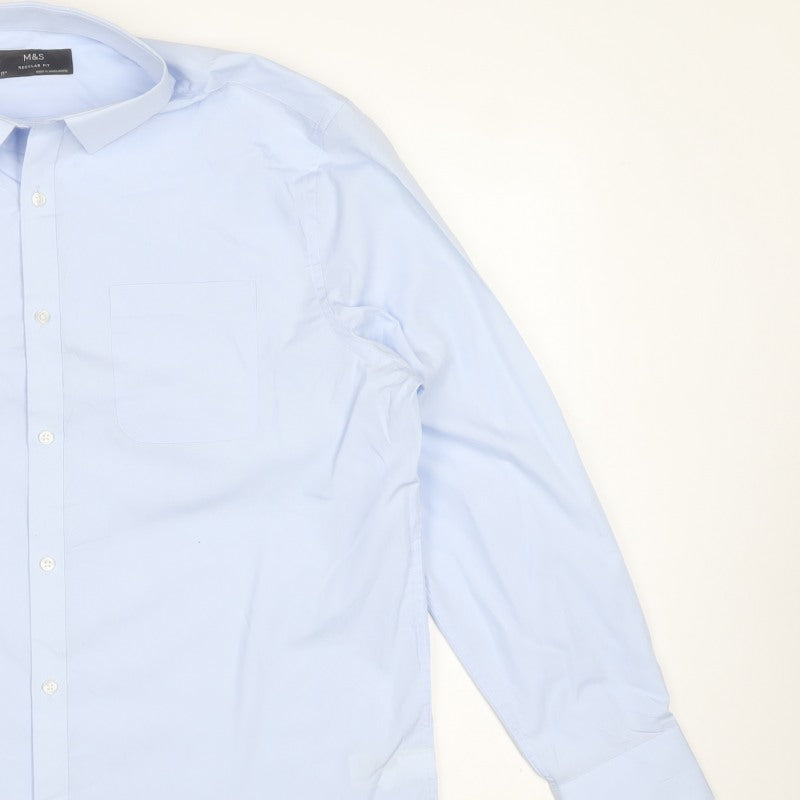 Marks and Spencer Men’s Blue 17 Regular Fit Long Sleeve Dress Shirt