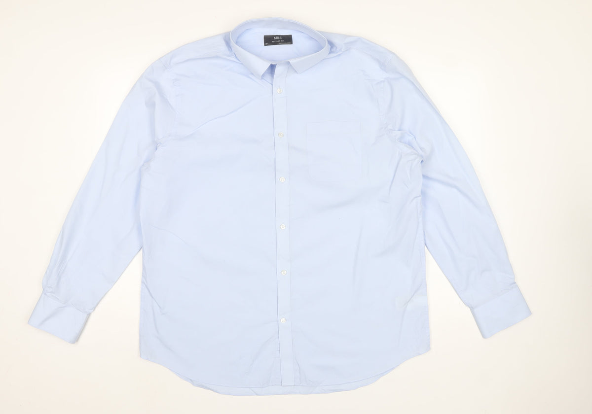 Marks and Spencer Men’s Blue 17 Regular Fit Long Sleeve Dress Shirt