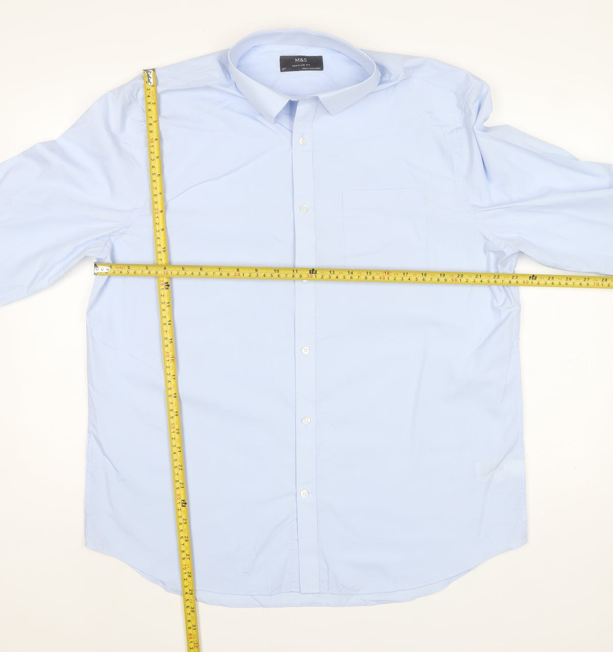 Marks and Spencer Men’s Blue 17 Regular Fit Long Sleeve Dress Shirt