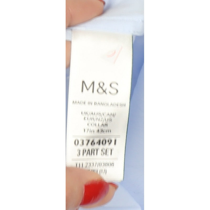 Marks and Spencer Men’s Blue 17 Regular Fit Long Sleeve Dress Shirt