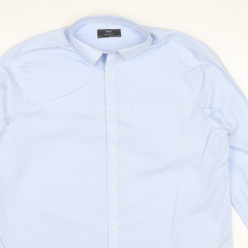 Marks and Spencer Men’s Blue 17 Regular Fit Long Sleeve Dress Shirt