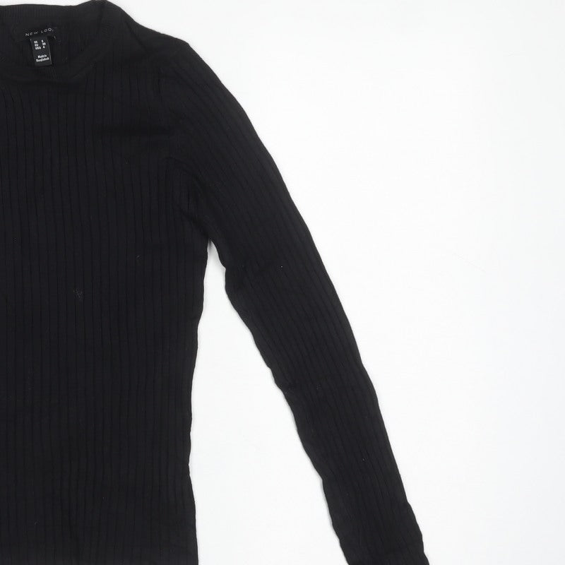 New Look Women Black UK 8 Rib Knit Crew Neck Slim Pullover Jumper