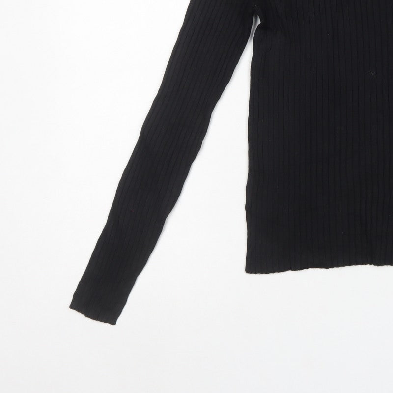 New Look Women Black UK 8 Rib Knit Crew Neck Slim Pullover Jumper