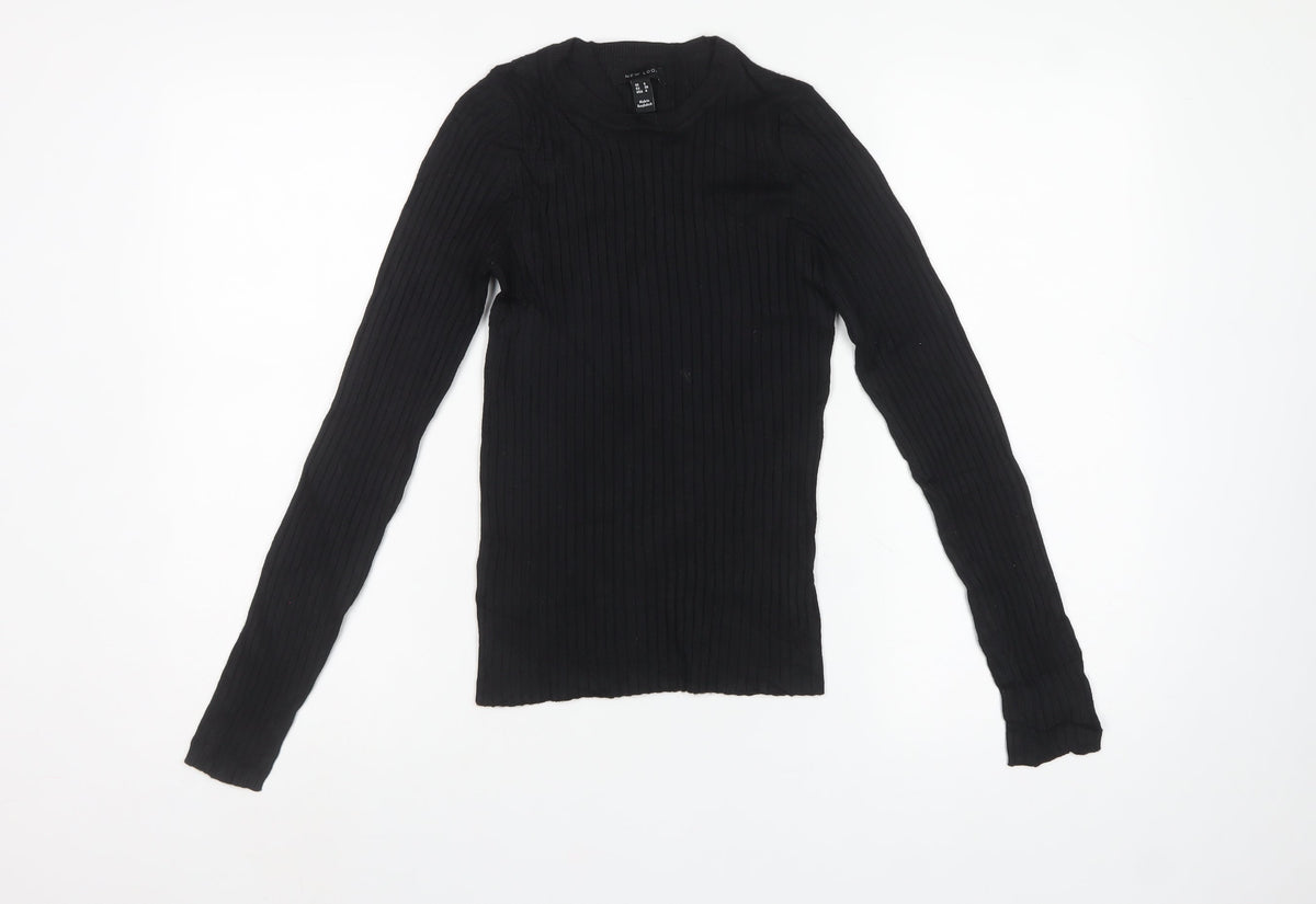 New Look Women Black UK 8 Rib Knit Crew Neck Slim Pullover Jumper