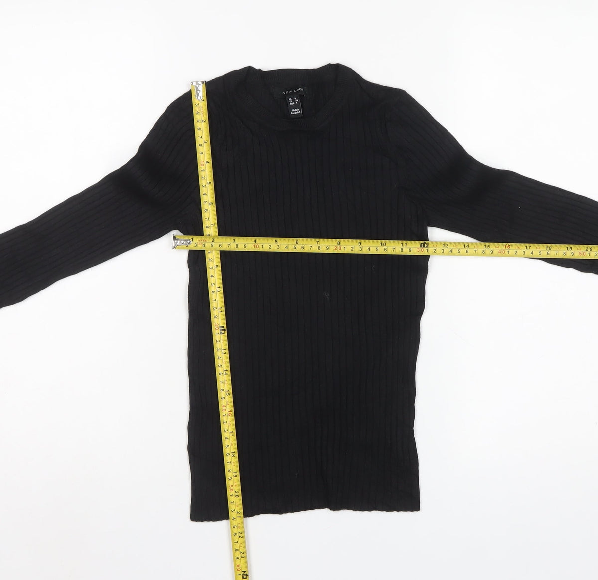 New Look Women Black UK 8 Rib Knit Crew Neck Slim Pullover Jumper