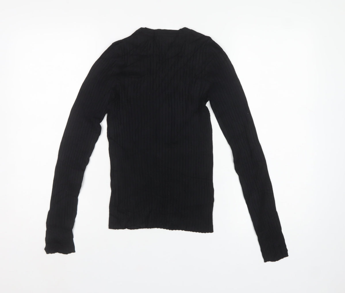 New Look Women Black UK 8 Rib Knit Crew Neck Slim Pullover Jumper