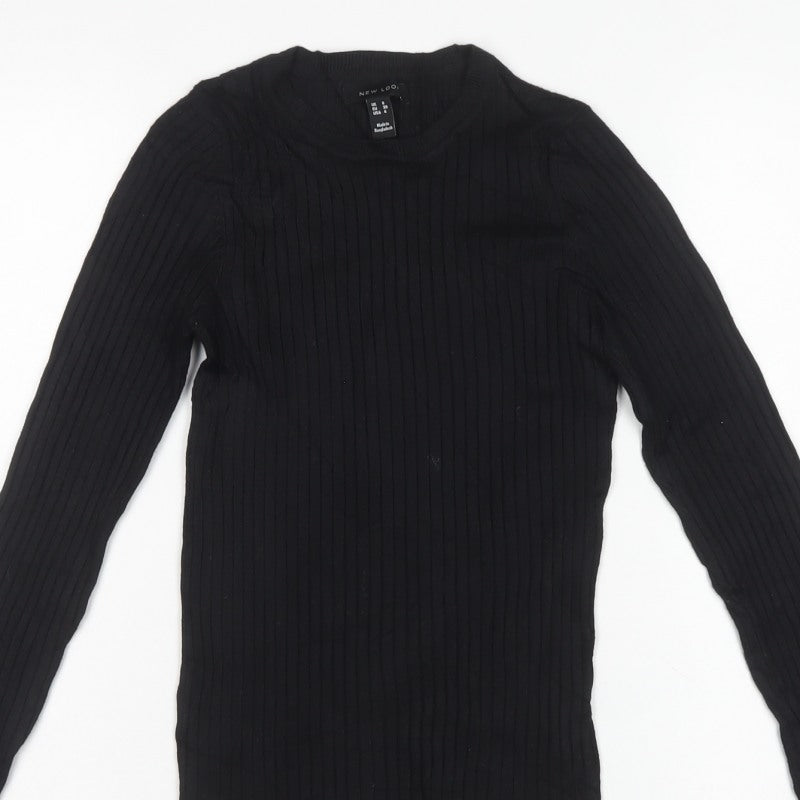 New Look Women Black UK 8 Rib Knit Crew Neck Slim Pullover Jumper