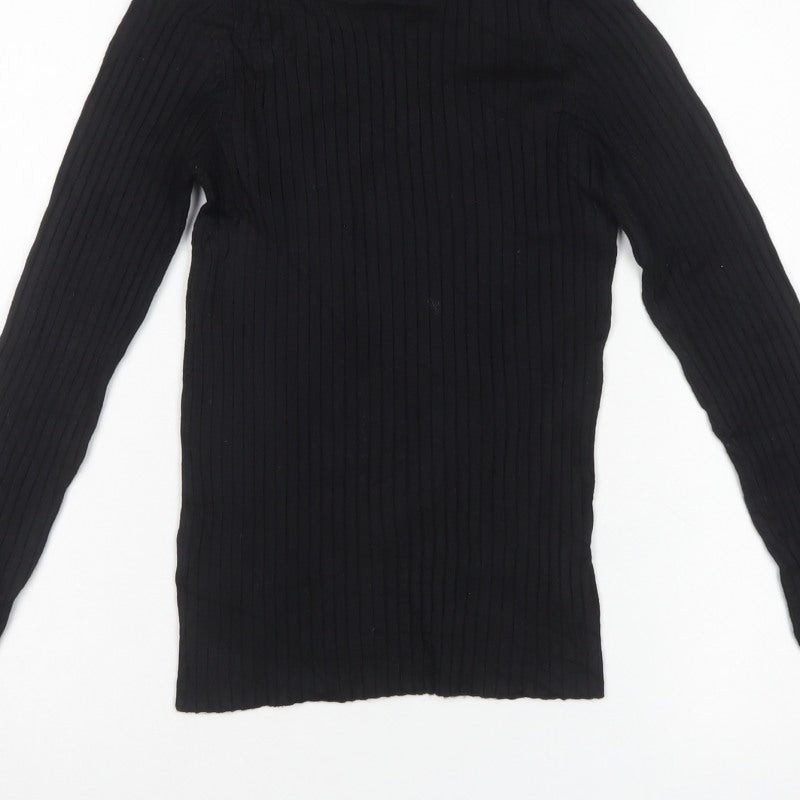 New Look Women Black UK 8 Rib Knit Crew Neck Slim Pullover Jumper