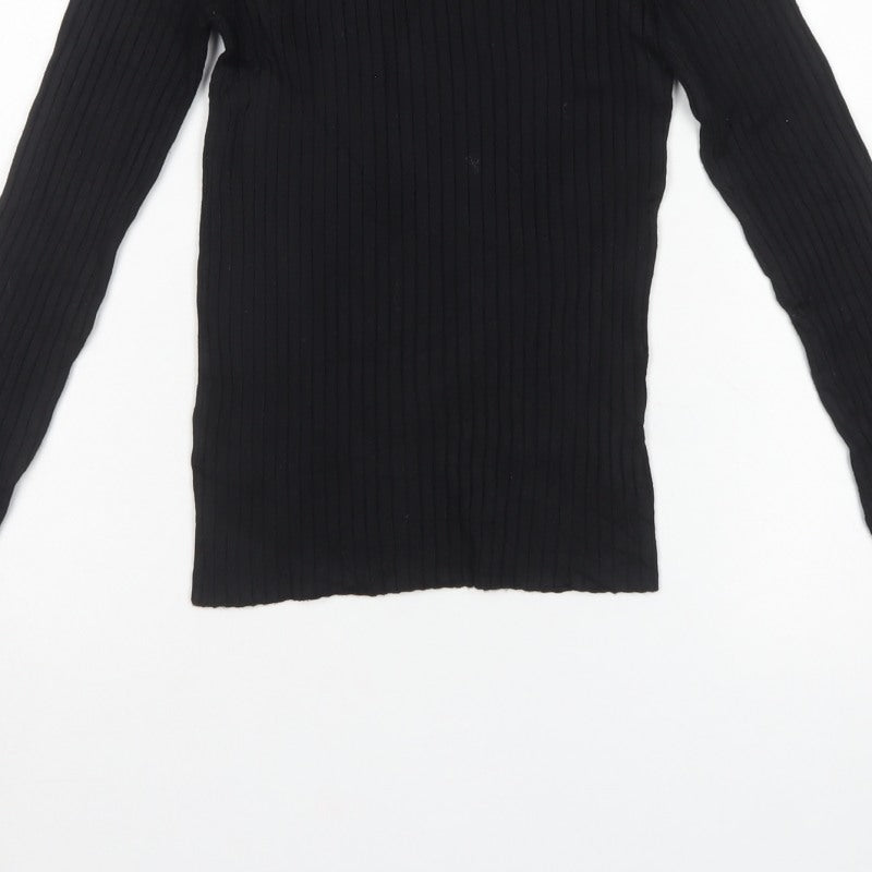New Look Women Black UK 8 Rib Knit Crew Neck Slim Pullover Jumper
