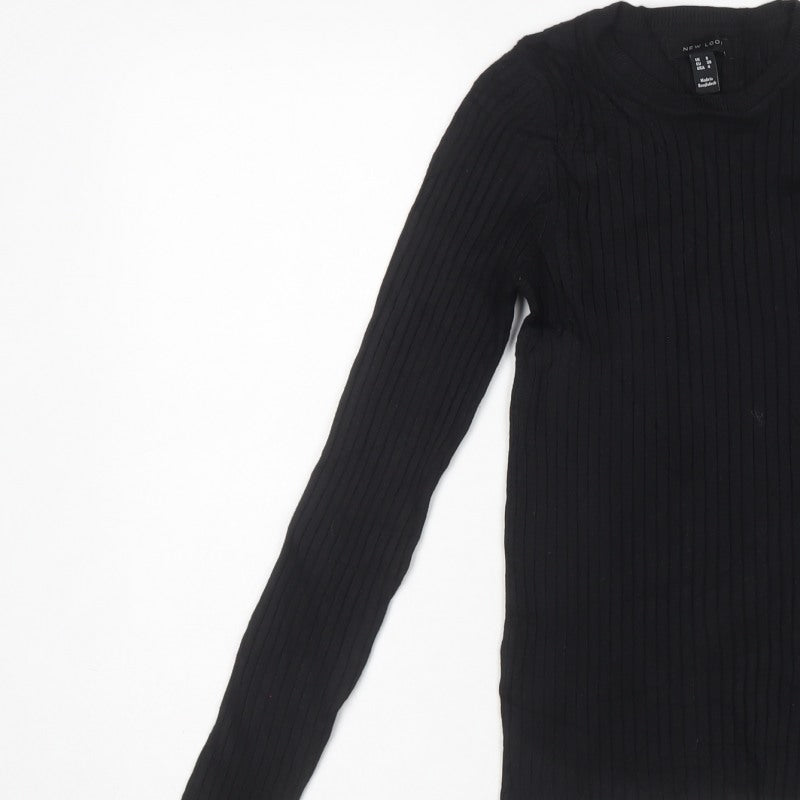 New Look Women Black UK 8 Rib Knit Crew Neck Slim Pullover Jumper