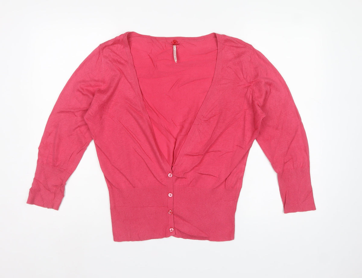 Next Women’s Pink UK 16 V-Neck Button Knit Cardigan Long Sleeve