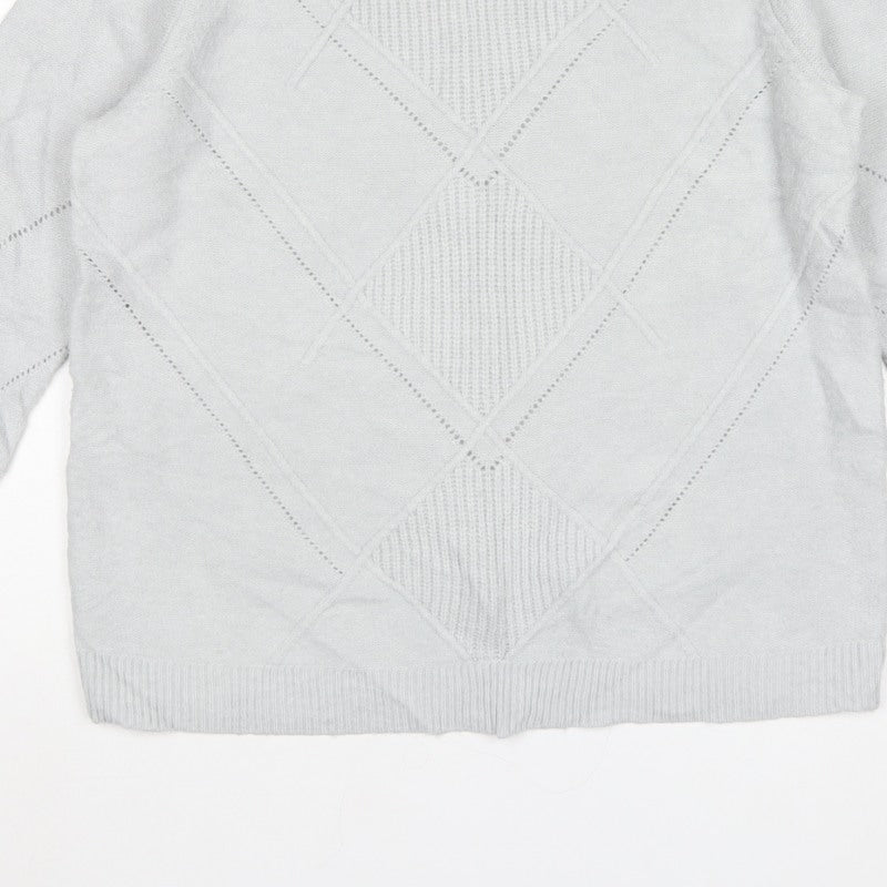 Damart Women Grey UK 18 Argyle High Neck Knit Jumper