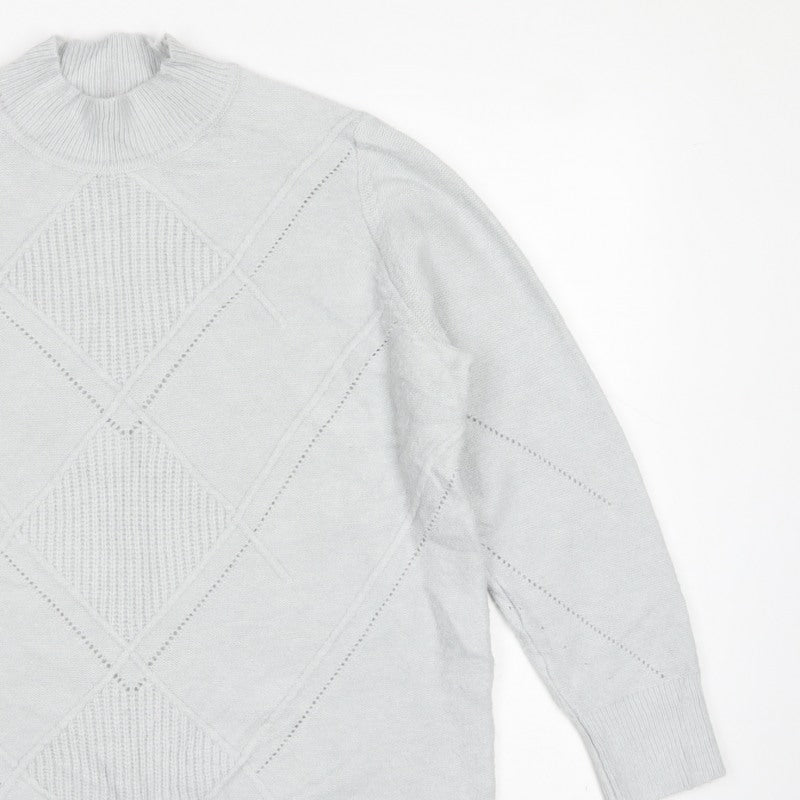 Damart Women Grey UK 18 Argyle High Neck Knit Jumper