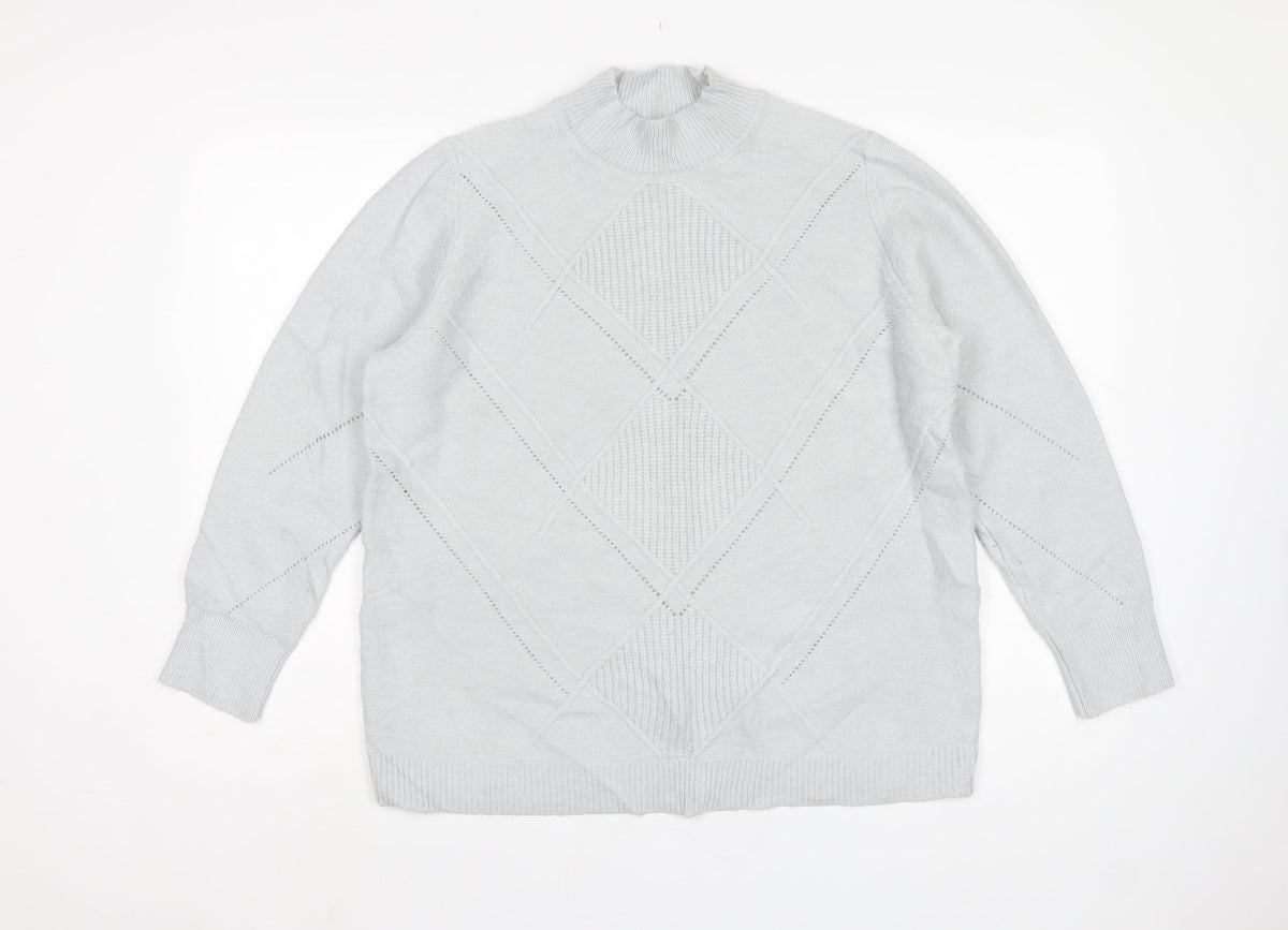 Damart Women Grey UK 18 Argyle High Neck Knit Jumper