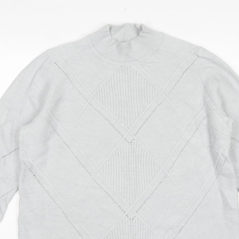 Damart Women Grey UK 18 Argyle High Neck Knit Jumper