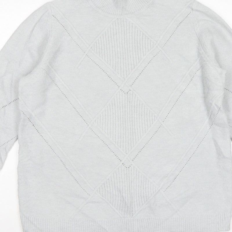 Damart Women Grey UK 18 Argyle High Neck Knit Jumper