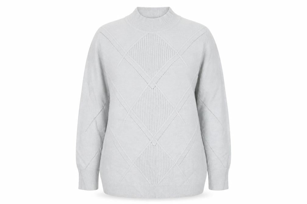 Damart Women Grey UK 18 Argyle High Neck Knit Jumper