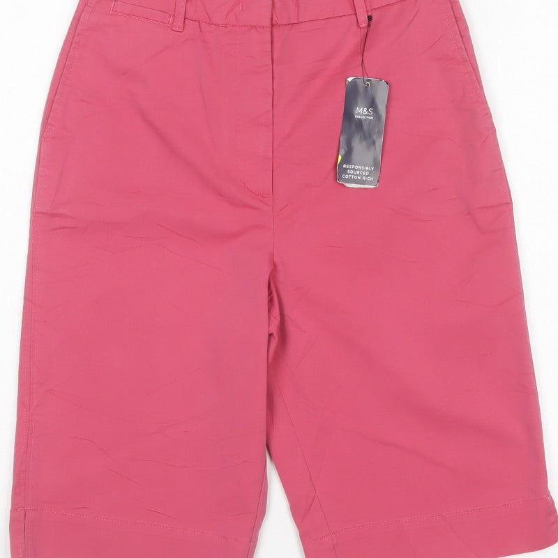 Marks & Spencer Women Pink Size 8 Cotton Blend Bermuda Shorts NWT